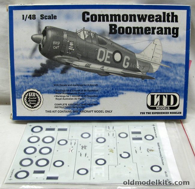 LTD 1/48 Commonwealth Boomerang CA-12 with AeroMaster Decals, 9806 plastic model kit